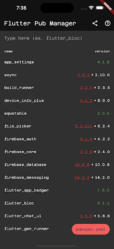 Flutter Pub Manager Screen 2