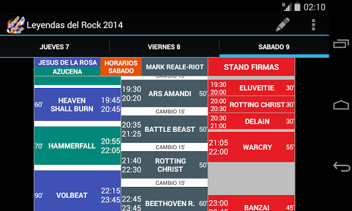 Leyendas del Rock Horarios Screen 3