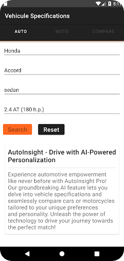 Android application Auto Spec World Car Data Specs screenshort