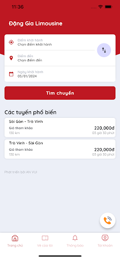 Android application Đặng Gia Limousine screenshort