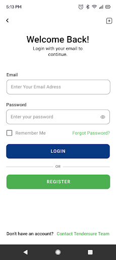 Android application Tendersure™ screenshort
