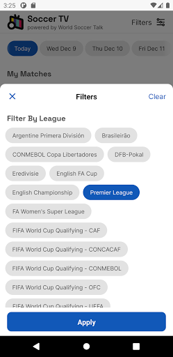 Soccer TV Schedules Screen 3