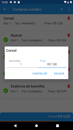 Android application Lista de Compras screenshort