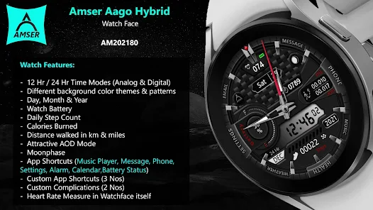 Amser Aago là một ứng dụng mà các tín đồ đồng hồ thủy tinh không nên bỏ qua. Với tính năng Hybrid Watchface độc đáo, bạn có thể tùy chỉnh giao diện đồng hồ theo ý thích. Dưới đây là hình ảnh cho thấy sự linh hoạt và phong cách độc đáo của Amser Aago.