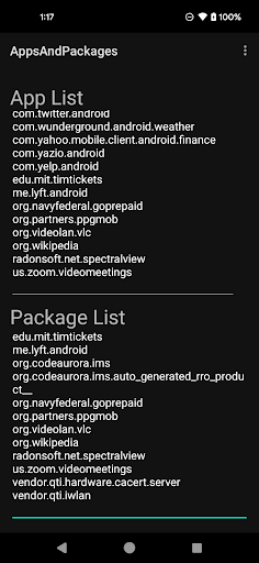 Apps and Packages Viewer Screen 2