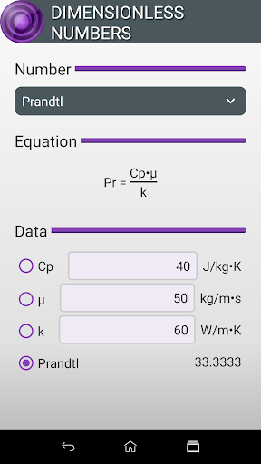 Android application Dimensionless Numbers screenshort