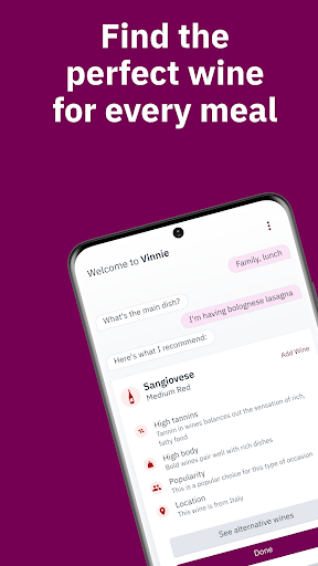 Android application Vinnie - Wine and food pairing screenshort