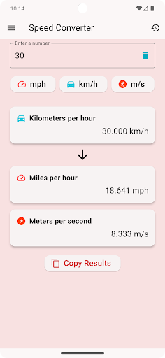 Speed Converter mph, km/h, m/s