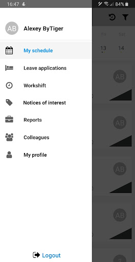 Android application myAvistaTime screenshort