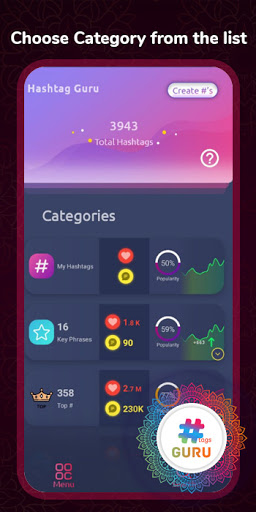 Android application Hashtag Guru screenshort