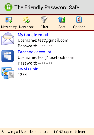 Friendly Password Safe Screen 2