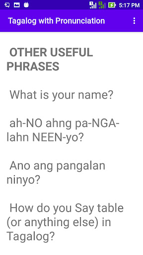Tagalog with Pronunciation Screen 3