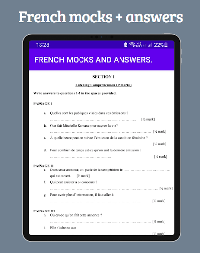 French: mocks & answers Screen 3