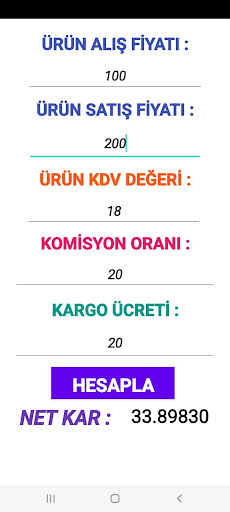 Android application Pazaryeri Kâr Hesapla screenshort