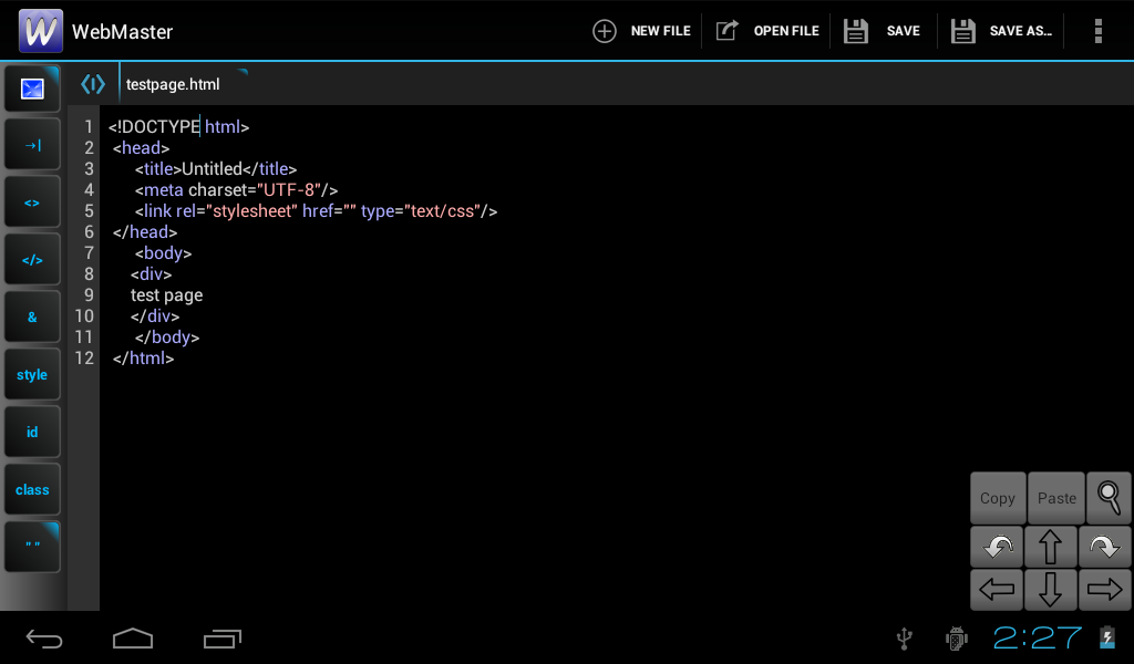 Android application WebMaster's HTML Editor screenshort