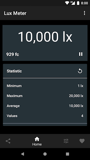 Android application Lux Light Meter screenshort