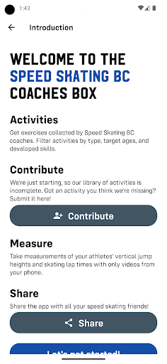 Android application Speed Skating BC Coaches Box screenshort