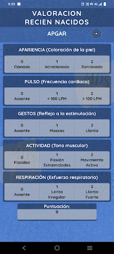 Android application Valoración Recién Nacido screenshort