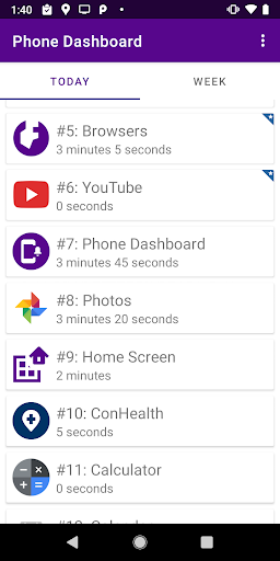 Android application NYU Stanford Phone Dashboard screenshort