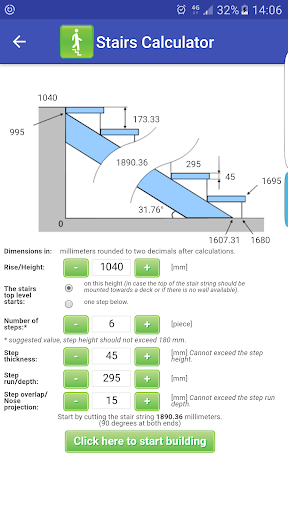 Android application Stairs Calculator screenshort