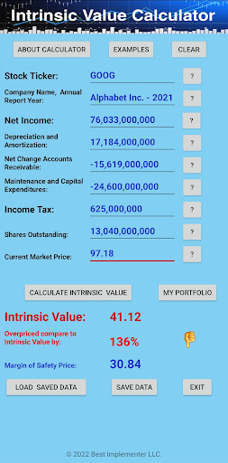 Intrinsic Value Calculator OE Screen 2