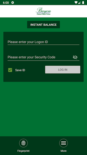 Bayou Federal Credit Union Screen 2
