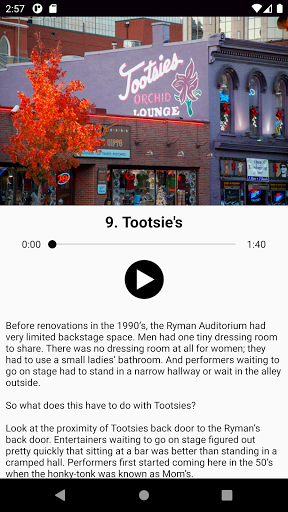 Android application Explore Nashville Walking Tour screenshort