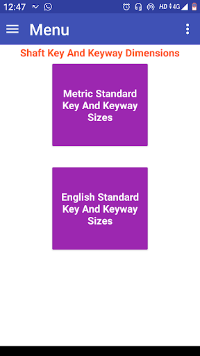 Android application Shaft Key and Keyway screenshort