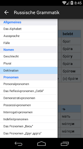 Android application Russische Grammatik screenshort