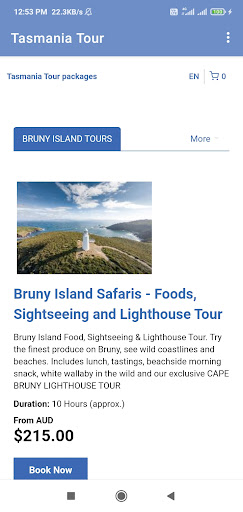 Android application Tasmania Tour packages screenshort