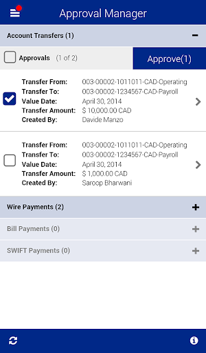 Screenshot of RBC Express Business Banking