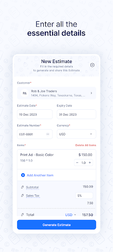 Screenshot of Estimate Generator - Zoho