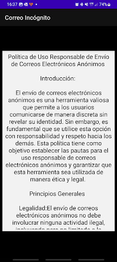 Android application Correo Incógnito screenshort