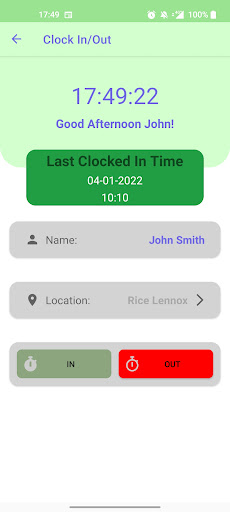 UpCo Clock In/Out Screen 3