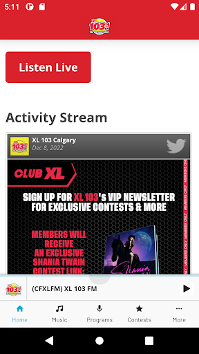 Android application XL 103 FM screenshort