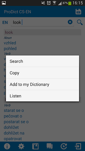Czech English dictionary Screen 3