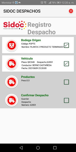 Android application Terminales Despacho screenshort