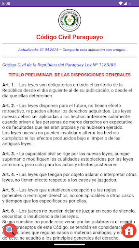 Android application Código Civil Paraguayo screenshort