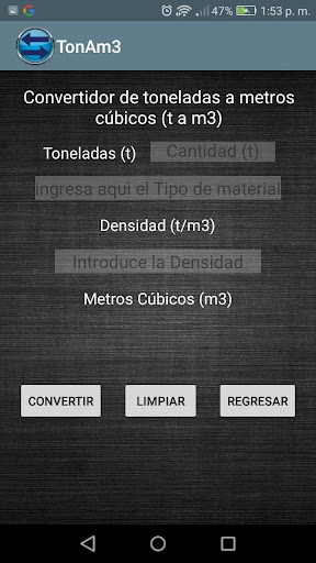Convertidor de Toneladas a M3 Screen 2