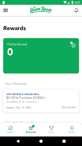 Android application The Green Room Rewards screenshort