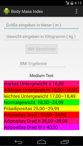 Android application BMI Body Mass Index screenshort