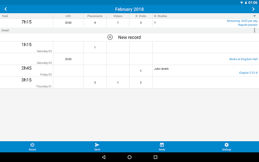 Screenshot of Service Report