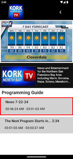 KORK North Bay TV Screen 2
