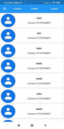 Android application Client Contact Management App screenshort