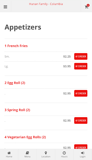 Hunan Family Columbia Ordering Screen 2