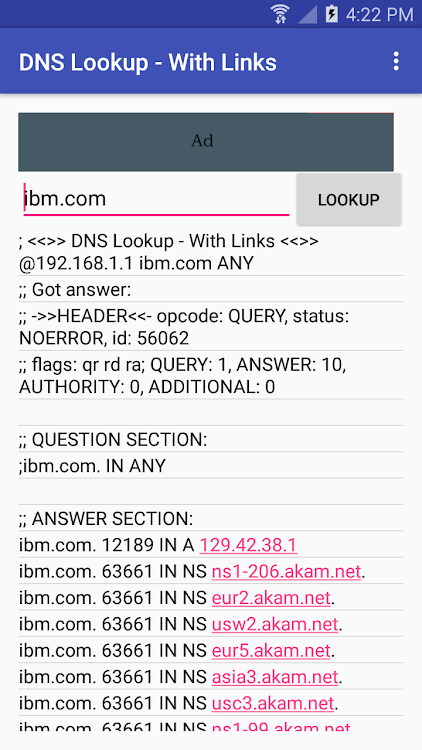 DNS Lookup - With Links - 1.6.8 - (Android)