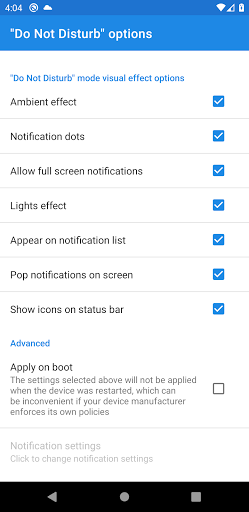 "Do Not Disturb" options Screen 2