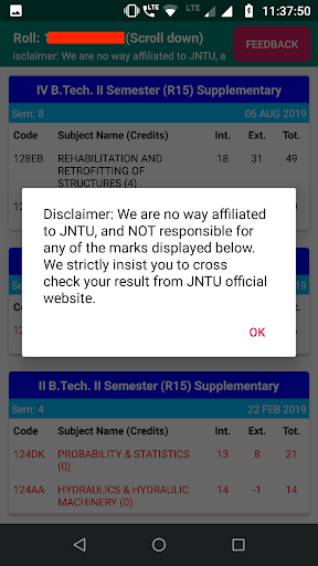 JNTUH Results - Engineering Screen 3