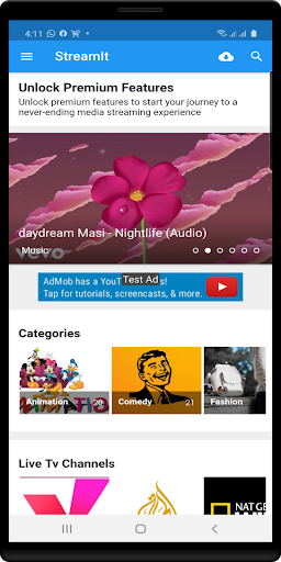 Android application Streamit Flutter screenshort