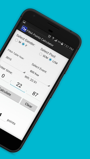 FINA Points Calculator 2022 Screen 2